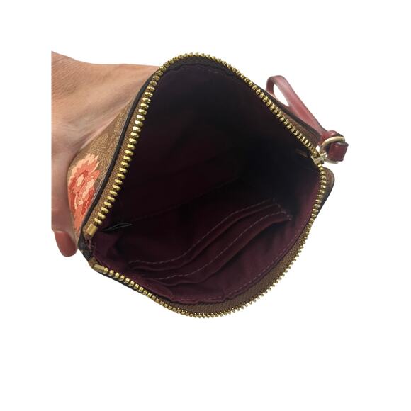 COACH Wristlet With Tan/Brown Coach Logo And Peach/Pink Flowers EUC - Picture 2 of 2